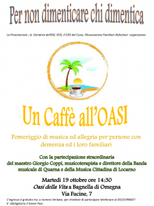 UN CAFFE’ ALL’OASI: POMERIGGIO DI MUSICA ED ALLEGRIA PER PERSONE CON DEMENZA ED I LORO FAMILIARI