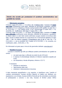 PROCEDURA PER L&#8217;ACCESSO DEGLI UTENTI ALLE STRUTTURE DELL&#8217;ASL VCO