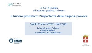 SABATO 19 MARZO INCONTRO PUBBLICO SUL TEMA &#8220;IL TUMORE PROSTATICO: L&#8217;IMPORTANZA DELLA DIAGNOSI PRECOCE&#8221;