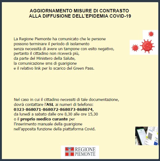 AGGIORNAMENTO MISURE DI CONTRASTO ALLA DIFFUSONE DELL&#8217; EPIDEMIA COVID-19