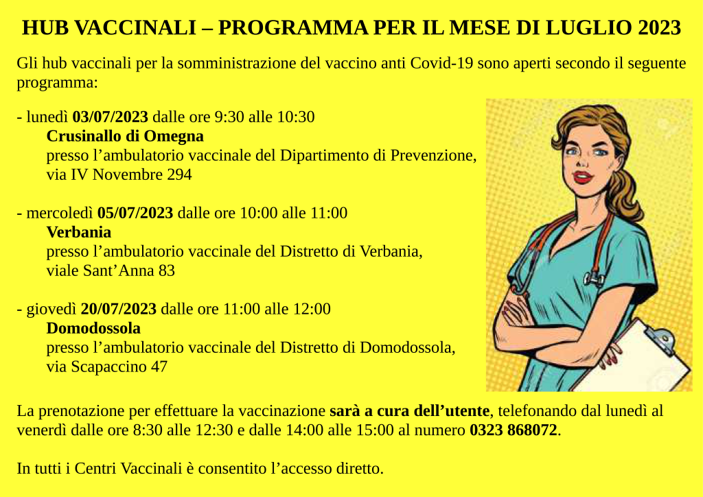 HUB VACCINALI &#8211; MESE LUGLIO