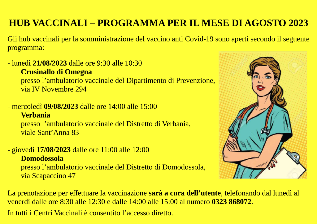 HUB VACCINALI &#8211; MESE  AGOSTO 2023