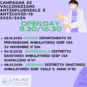 CAMPAGNA DI VACCINAZIONE ANTINFLUENZALE E ANTICOVID-19 2023/2024, OPEN DAY