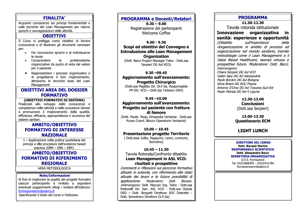 LA LEAN MANAGEMENT ORGANIZATION &#8211; INNOVAZIONE ORGANIZZATIVA NELL&#8217;ASL VCO