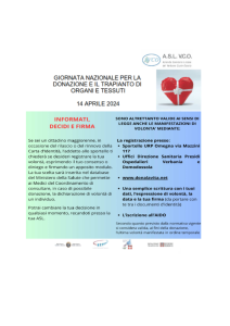 GIORNATA NAZIONALE PER LA DONAZIONE E IL TRAPIANTO DI ORGANI E TESSUTI 14 APRILE 2024